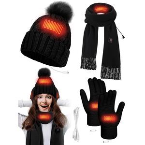 9425 3 Pcs Usb Heated Hat Scarf Glovess Set For Men Women Warm Gift No